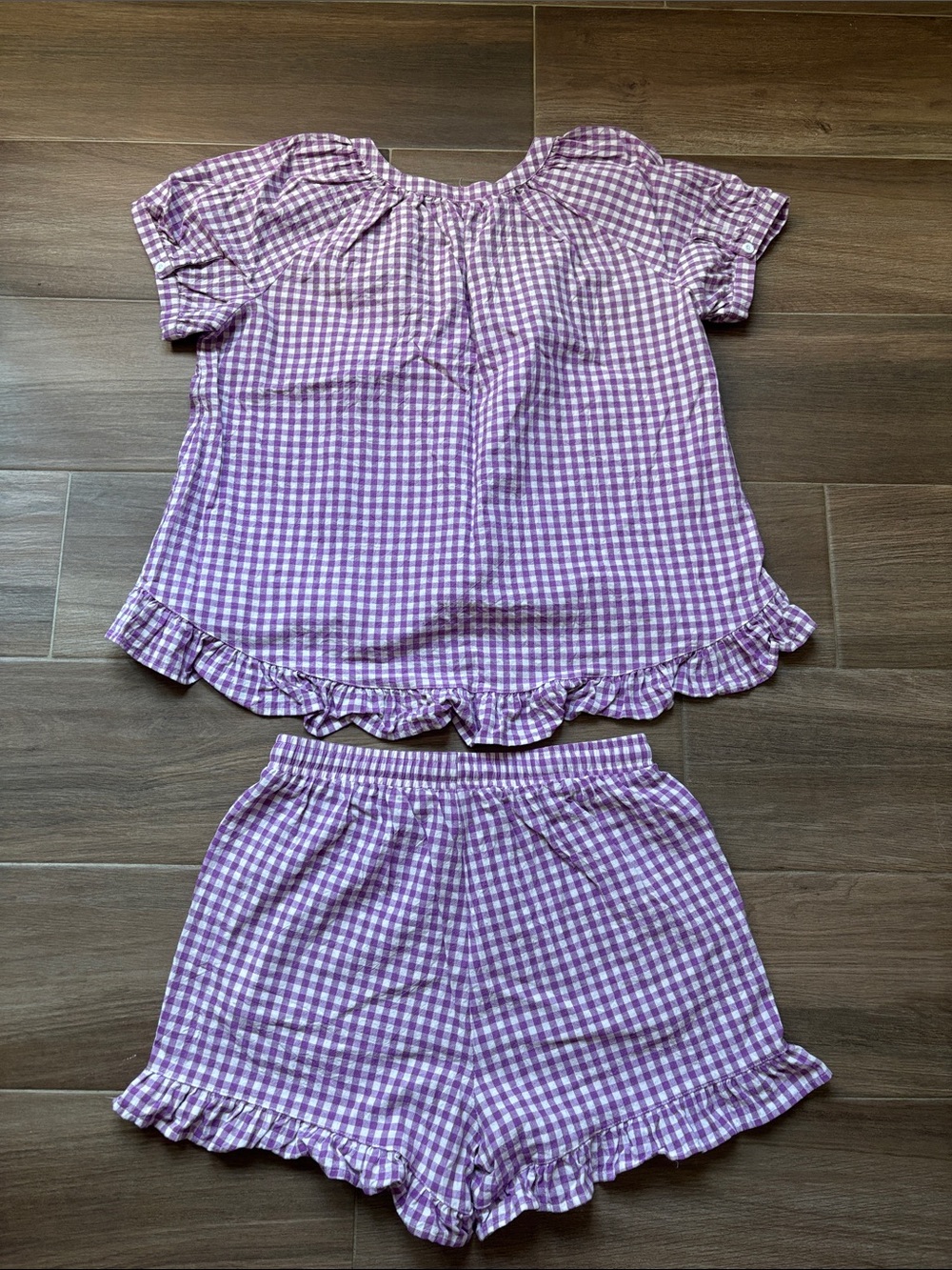 Lavender Purple Gingham Ruffle Pajama Set for Women - Picture 9 of 14